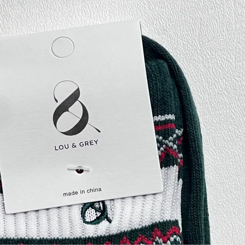 Lou & Grey Argyle Women’s Cold Weather  Green Red White Crew Socks NWT OS